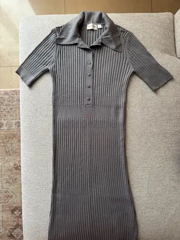 Grey Ribbed Knit Polo Midi Dress - Size S (never worn)