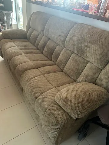 Used beige 3 seater fabric sofa - comfortable Reclyner