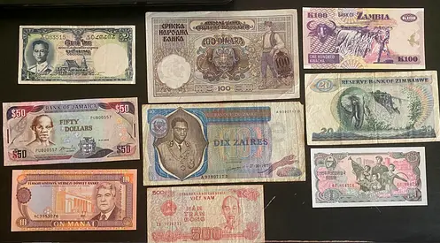 Collection of International Banknotes. Authentic paper money