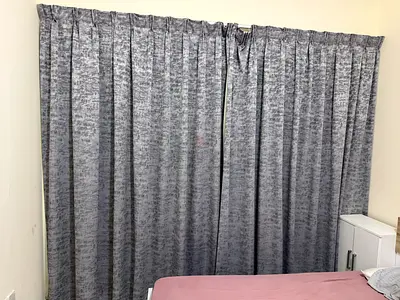 Grey Textured Room Darkening/Blackout Curtains