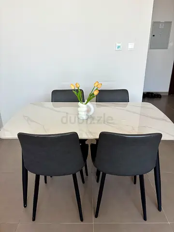 4-Seater Marble Top Dining Table with Upholstered Chairs