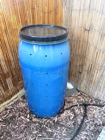 Large Blue Plastic Composting Barrel