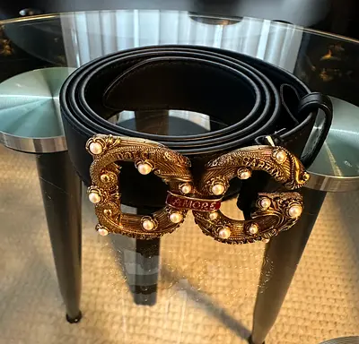 Dolce and Gabbana Black Leather DG Amore Belt