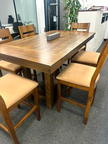 Solid Wood Dining set extendable table with 6 Padded high Seat