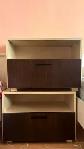 Pair of wooden bedside cabinets / nightstands — two-tone, good condition