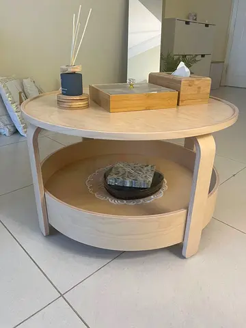 Round Scandinavian-style Wooden Coffee Table with Lower Shelf