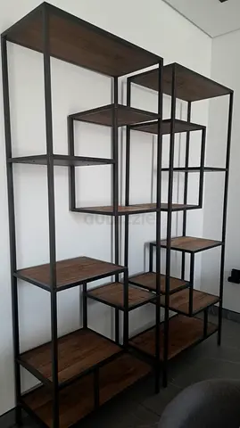 Pair of Metal  Wood Open Shelving Units - Industrial Style