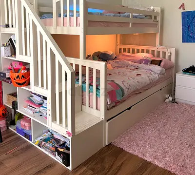 Complete Kids Bunk Bed Set with Stairs, Storage  3 Mattresses