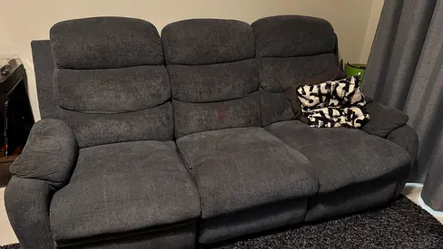 3-Seater Grey Fabric Recliner Sofa in Good Condition