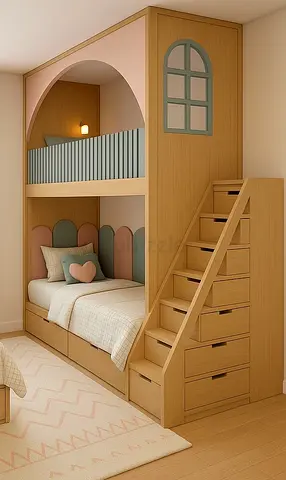 Modern Wooden Bunk Bed for Kids with Storage Stairs