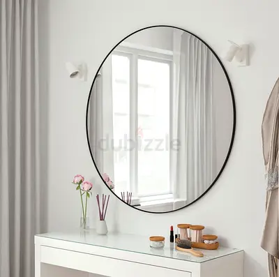Large Round Wall Mirror with Minimalist Black Frame 110cm