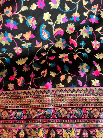 Black embroidered floral Kani  / banarasi silkcolorful threadwork
