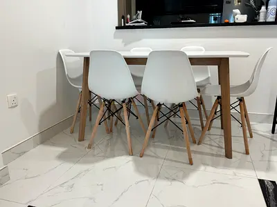 Modern Dining table with 6 chairs with wooden legs