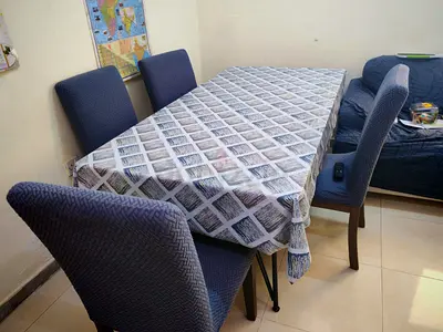 Wooden Dining Table with 4 Upholstered Chairs - Good Condition