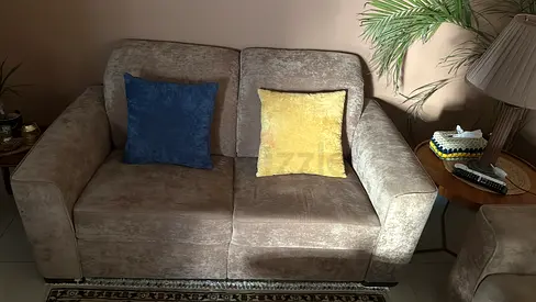 Two-seater and three seaterbeige fabric sofa in good used condition
