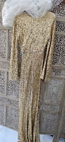 Gold Sequin Full-Length Evening Gown, Size Approx S - M