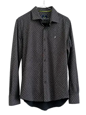 Mens Long Sleeve Black Polka Dot Button-Up Shirt - Slim Fit