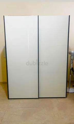 White Sliding Door Wardrobe with Black Frame - Good Condition