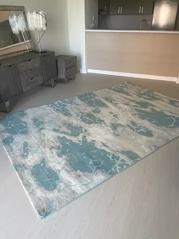 Turkish large Modern Abstract Area Rug - Blue  Cream, Excellent Condition
