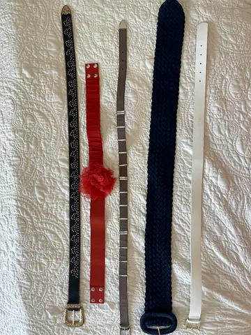 womens belts - braided black fabric and white Tommy Hilfiger leather buckle