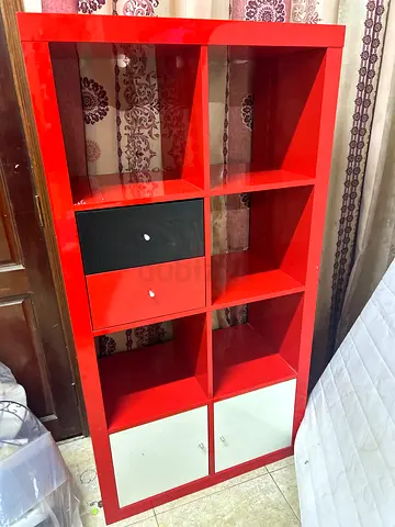 Red 8-Cubby Kallax Shelving Unit with Drawers — Good Condition