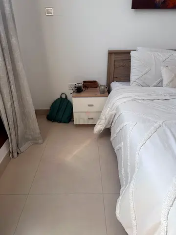 Modern Wooden Bed and  Nightstand with Two Drawers