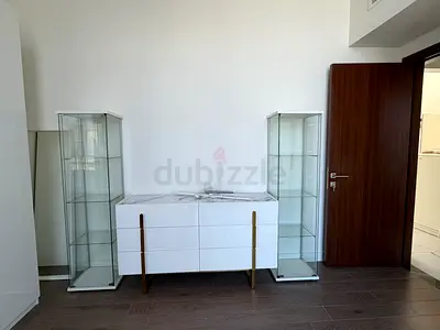 White Marble-Top Sideboard with Glass Display Cabinets (Set of 3)