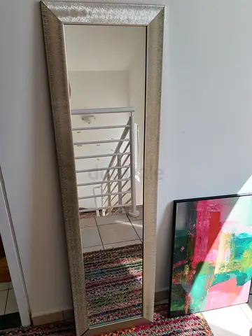 Modern Full Length Wall Mirror with Silver Textured Frame