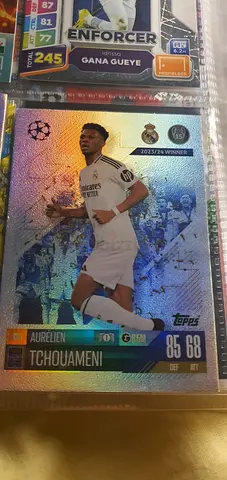 Signed football trading card of Tchouameni in protective sleeve