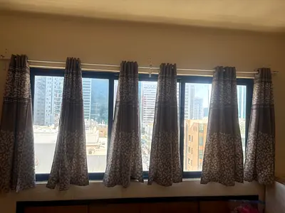 Light Brown Curtain (Leaf Design) with Ikea Rod- 6 Nos of Medium Length Panels