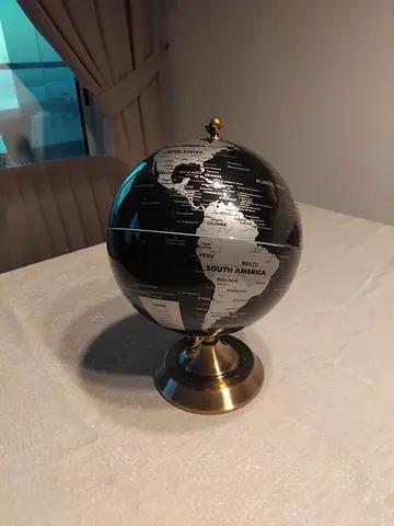 Decorative Black and Silver Desk Globe with Brass Base