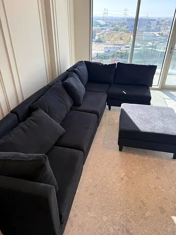 Almost brand new -Dark Grey L-Shaped Corner Sofa with Ottoman
