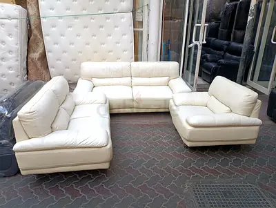 Cream leather 3-piece sofa set - good condition
