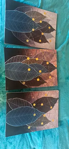 Set of 3 Leaf Wall Art Panels - Neutral Tones