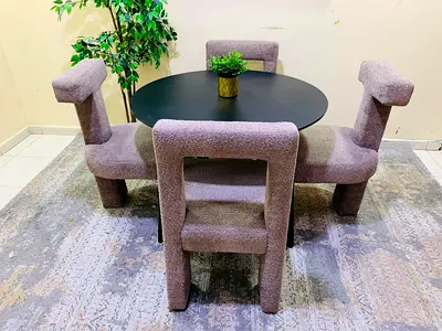 Modern Round Dining Table with 4 Upholstered Loop Chairs - Used