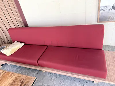 Wooden Frame Sofa 3 seater and 2 seater with Red Cushions - excellent Condition
