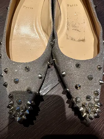CHRISTIAN LOUBOUTIN GLITTER SPIKE BALLETS SIZE 41