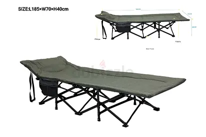 Foldable Camping Bed / Portable Camping Cot with Pillow and Side Pocket