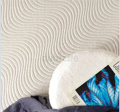 Light Beige Textured Modern Rug with Wave Pattern 150 x 220 cm