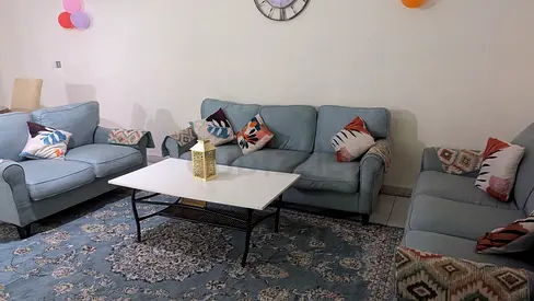 Light Blue 4-Piece Sofa Set with  Rug