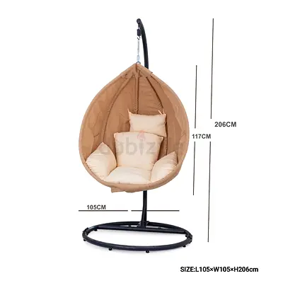 Beige Hanging Egg Chair with Stand — Comfortable Indoor/Outdoor Swing