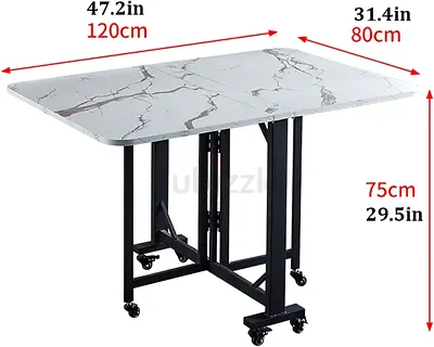 Foldable Marble-Effect Dining/Utility Table on Wheels (120x80cm)