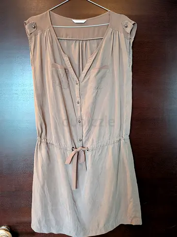 PROMOD - Sleeveless Taupe button-front drawstring dress - size S-M, excellent condition