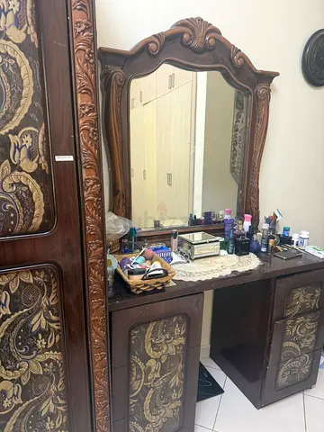 Wooden Dressing Table with Mirror and Carved Details