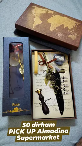 Steampunk Quill Pen and Wax Seal Set with Decorative Rose