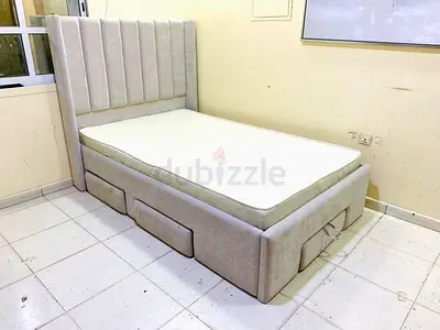 Queen fabric storage bed with headboard and mattress - light grey