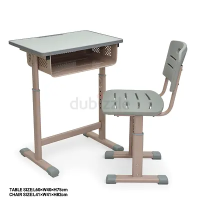 Adjustable Single Student Desk and Chair Set - Light Grey
