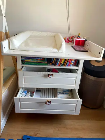Ikea White baby changing table with drawers and changing mat
