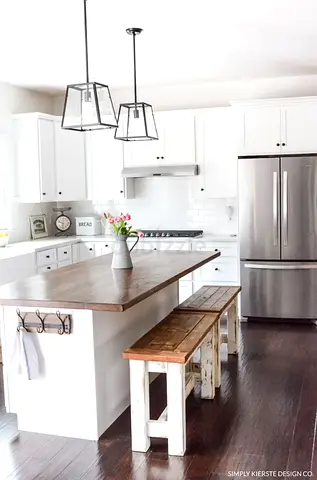 Wood-top Kitchen Island with Rustic Benches (Set)