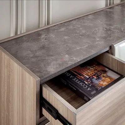 Modern wooden dresser/console with marble-effect top